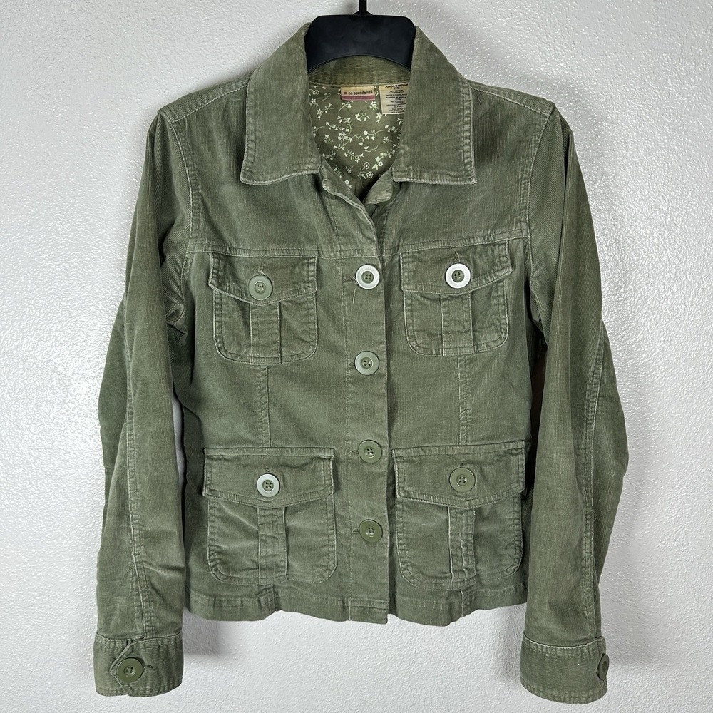VTG No Boundaries Corduroy Jacket Medium (7/9) Green Button Y2K 90s Flap Pockets